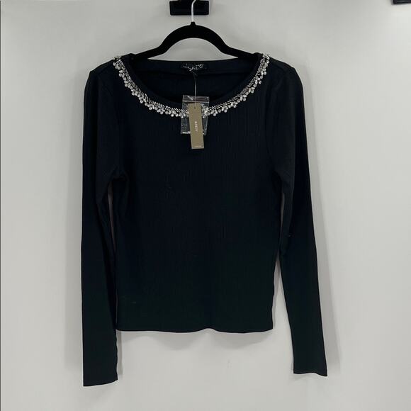 J. Crew Women's Vintage rib boatneck T-shirt with embellishments - Black - M NWT - Picture 1 of 8